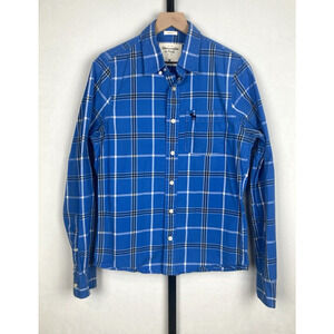 Abercrombie & Fitch Men's Muscle Fit Button Down Shirt M Blue Plaid Y2K Cotton